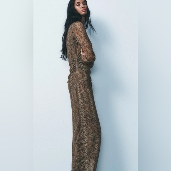 Zara Snake print New Draped Tulle Dress snake print size S NWT - Picture 5 of 8